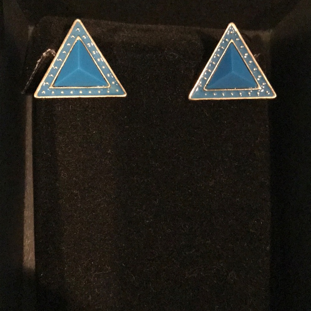 Simple Blue Gold triangle earrings
