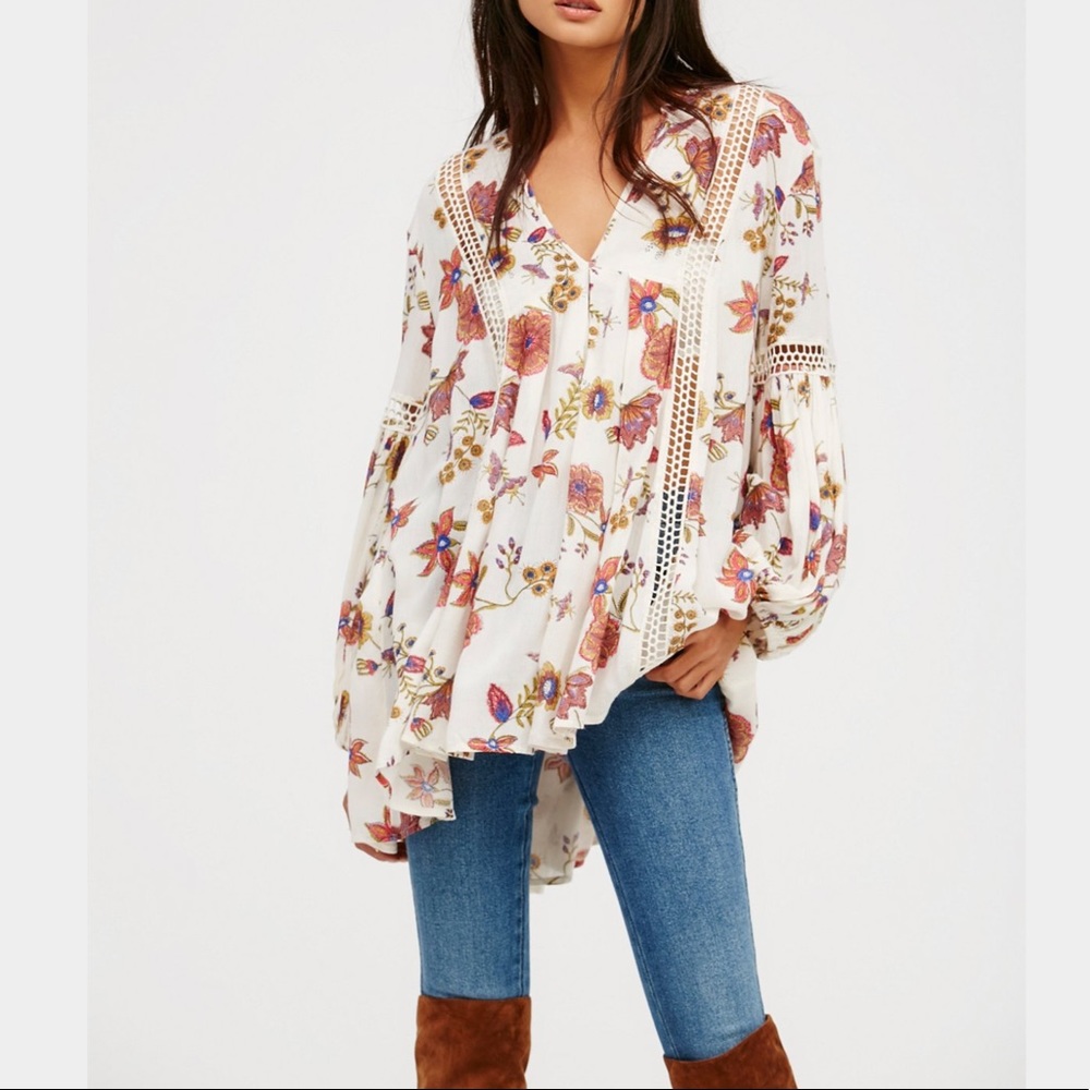 Free People floral crochet tunic dress long sleeve - Picture 3 of 8