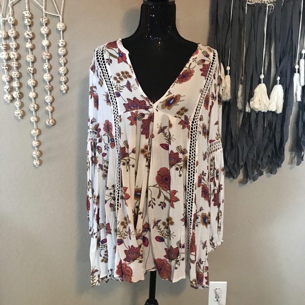 Free People floral crochet tunic dress long sleeve - Picture 7 of 8