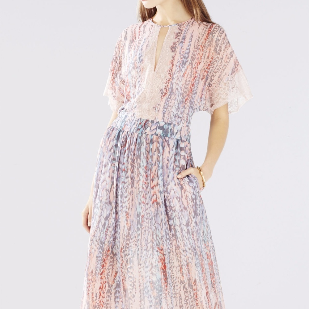 Brand New BCBG Max Azria Printed Bell-Sleeve Gown