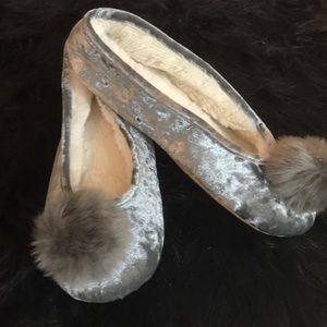 Grey furry ball slippers