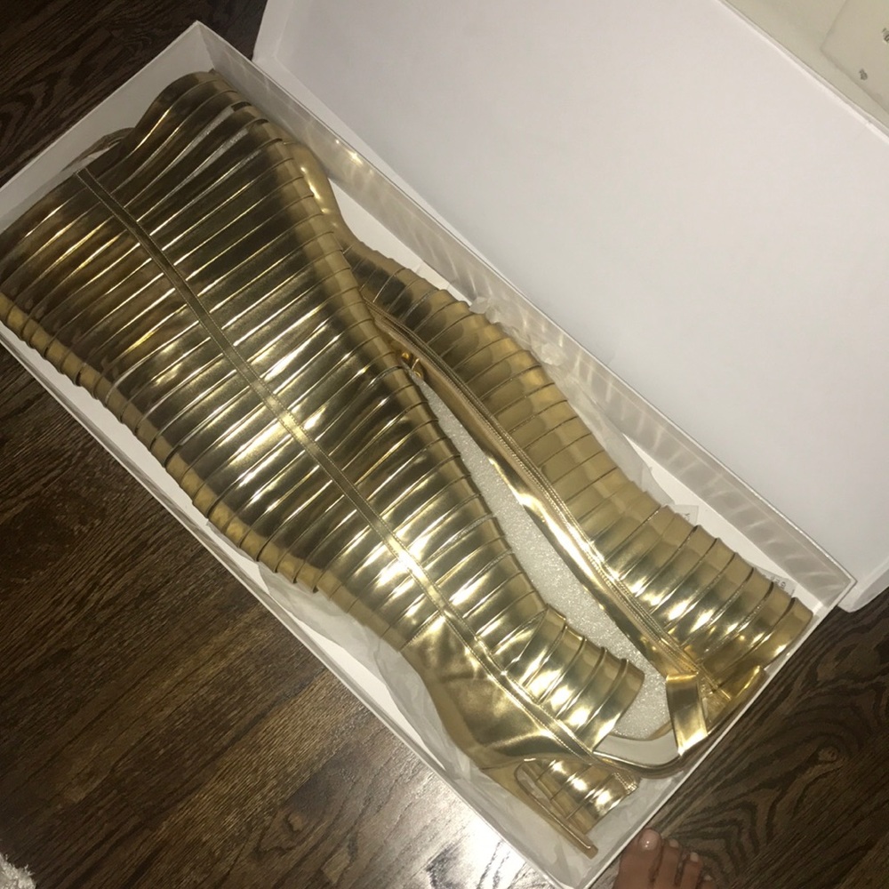 Gold thigh high boot/heels