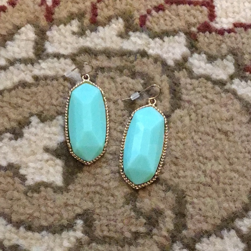 Teal & gold drop earrings, never worn, like new.
