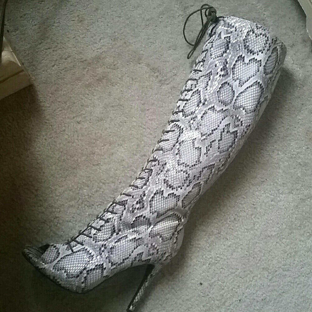 Snake skin lace boots