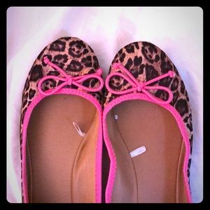 Leopard print flats with hot pink trim