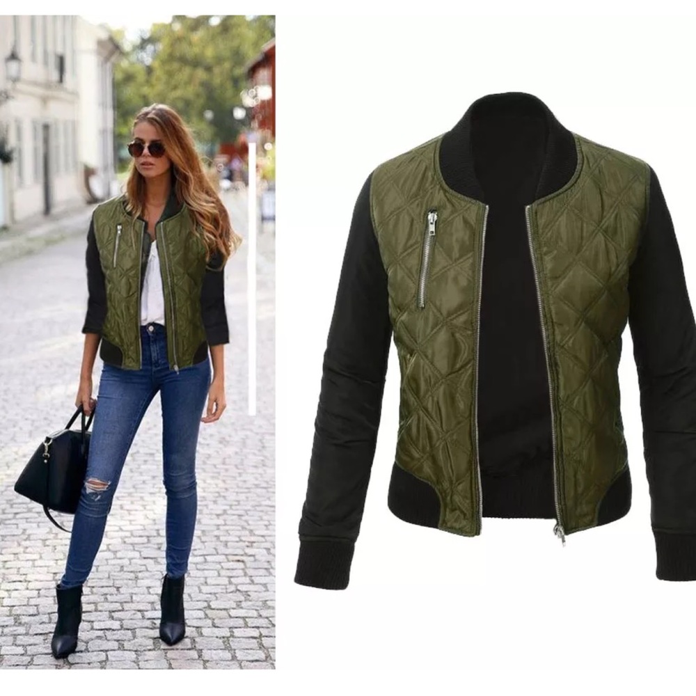 REORDERED Olive Quilted Bomber Jacket - Picture 1 of 1