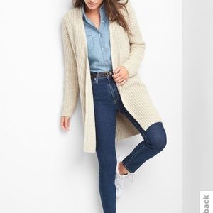 Long Textured Open-Front Cardigan