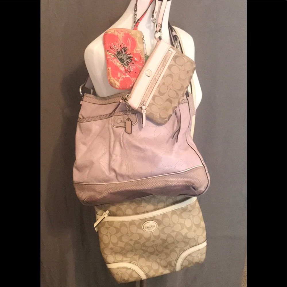 2 Coach handbags and 2 Coach clutch/wristlet