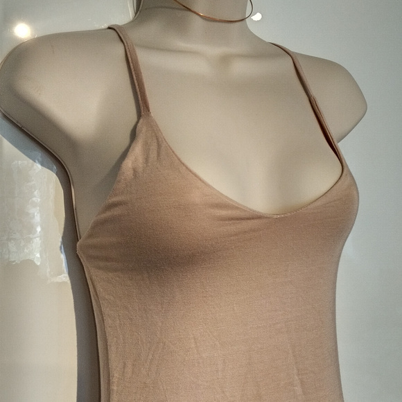 Missguided Cross Back Skater Midi Dress Nude Sz 2 - Picture 2 of 5