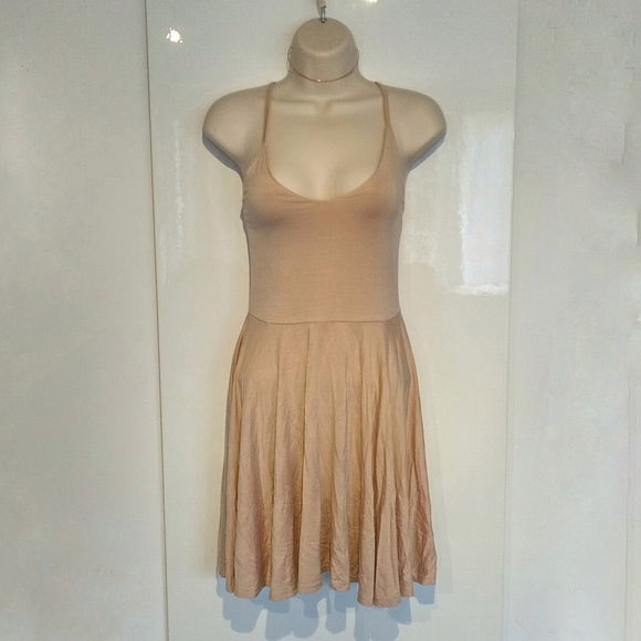 Missguided Cross Back Skater Midi Dress Nude Sz 2 - Picture 5 of 5