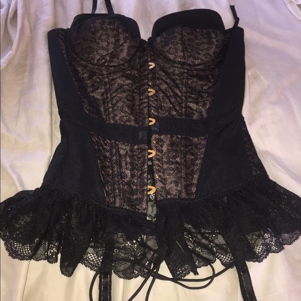 Black and dark purple lace corset