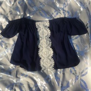 Off Shoulder Crop Top Navy Blue Sz M NWOT