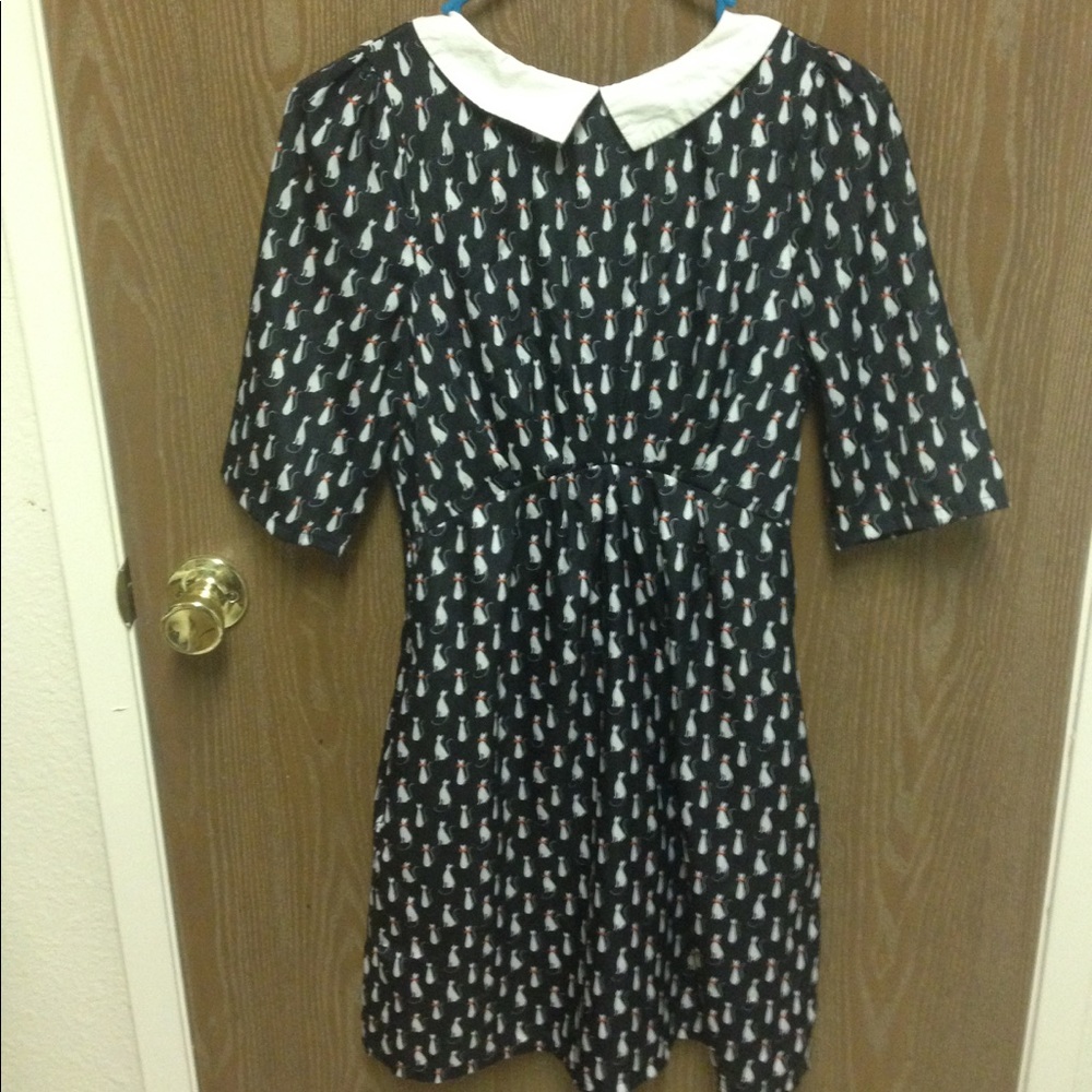 Adorable BnW Cat Print Collared Dress from Louche