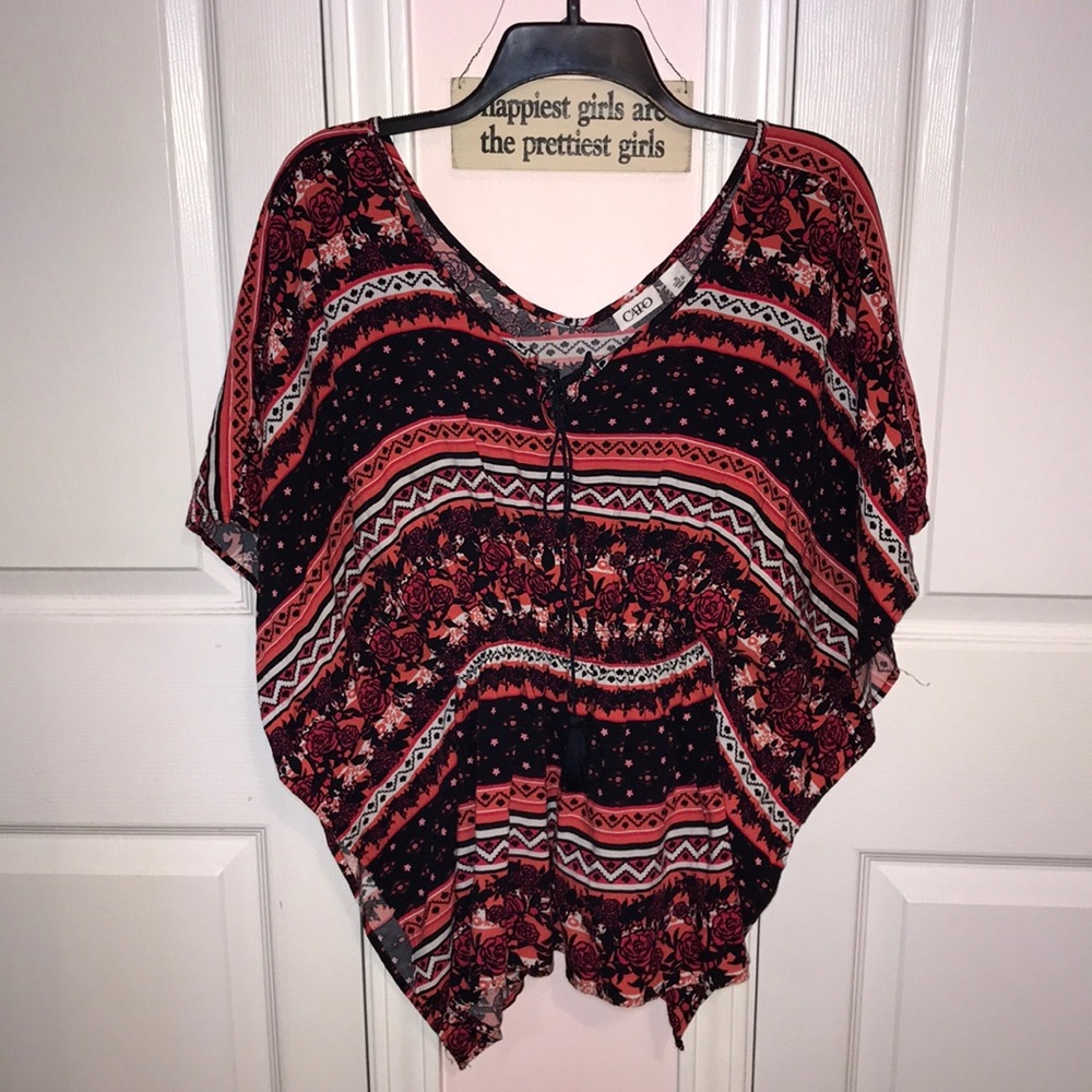 Navy white and pink poncho tunic top