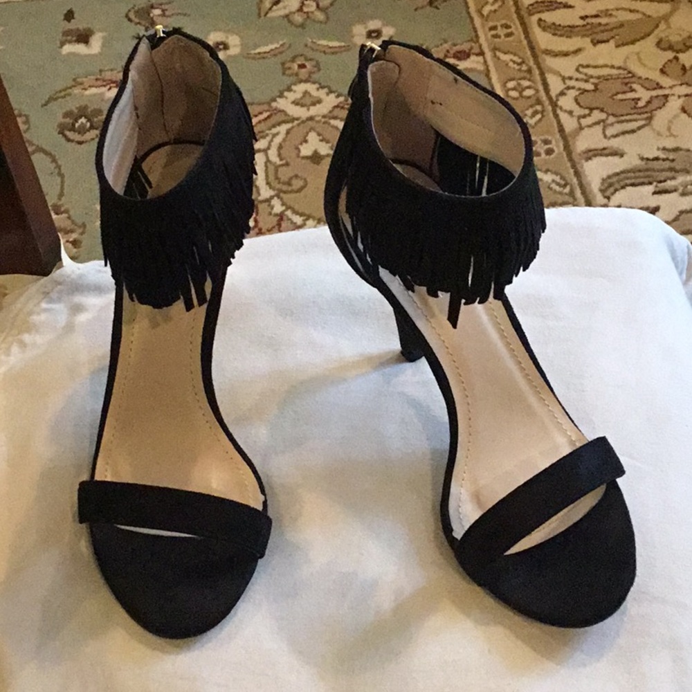Black Suede Tassel Heels