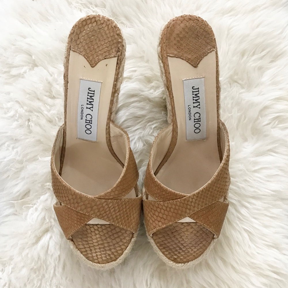 Jimmy Choo tan nude slide wedge sandal