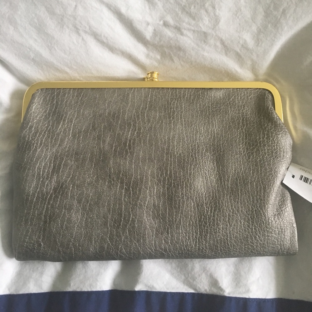 Silver magnetic wallet clutch