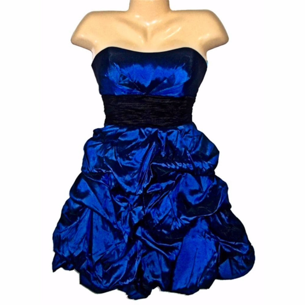 NWT Blue Taffeta Empire Ruched Formal