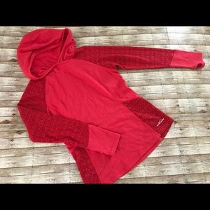 Eddie Bauer Hooded Pull Over Red Fair Isle Print