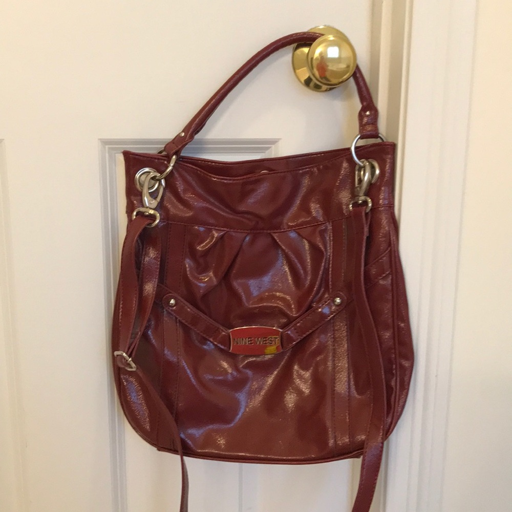Brick Red PVC Shoulder/Crossbody Bag - Nine West