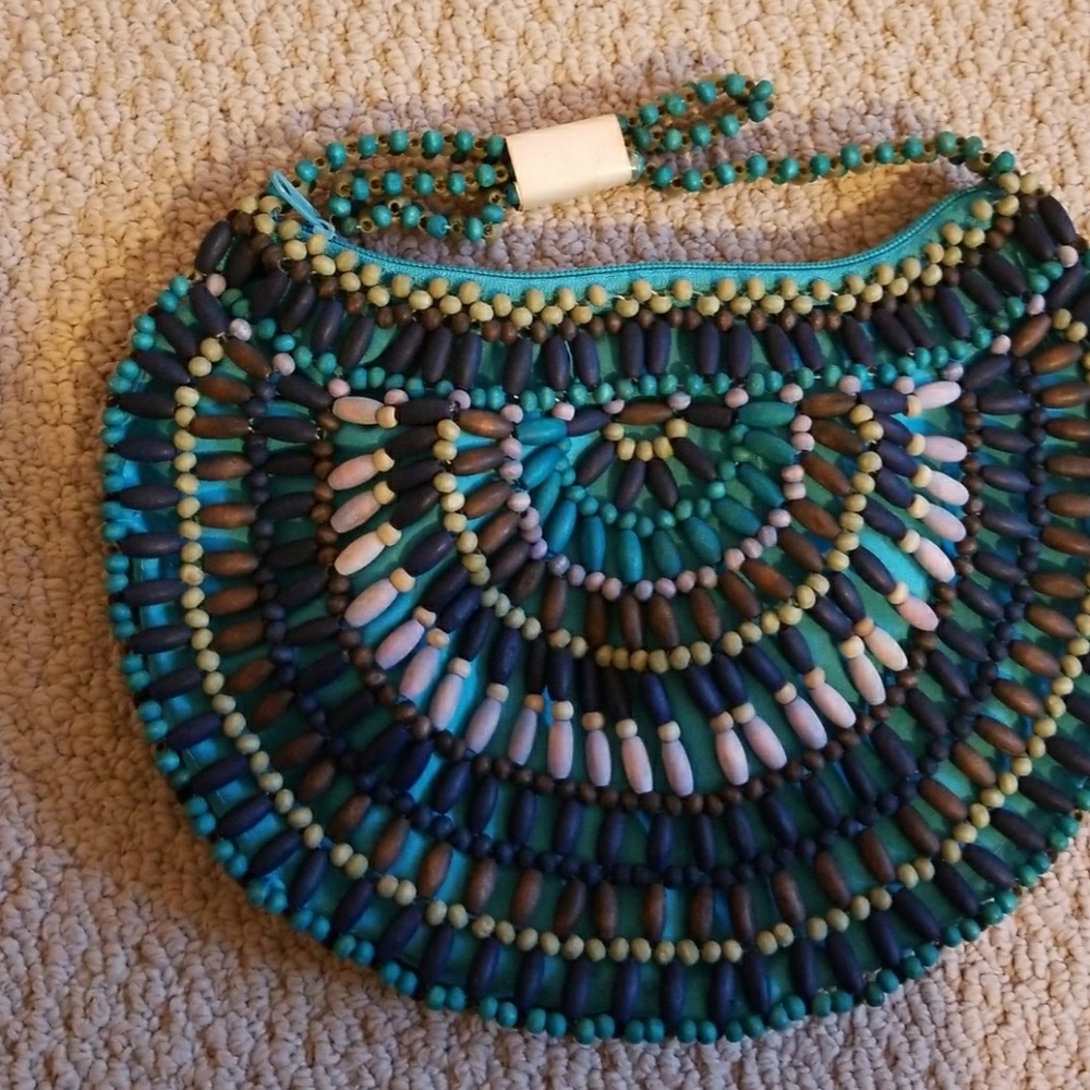 Wood beaded purse NWOT