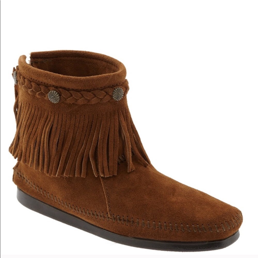 Minnetonka Fringe Ankle Moccasin Booties