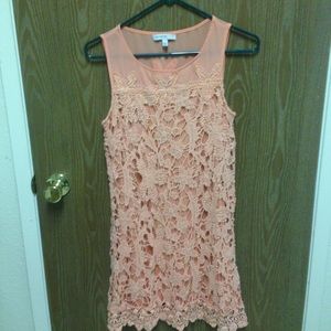 Salmon Lace Dress with Mesh. Blu-Pepper.