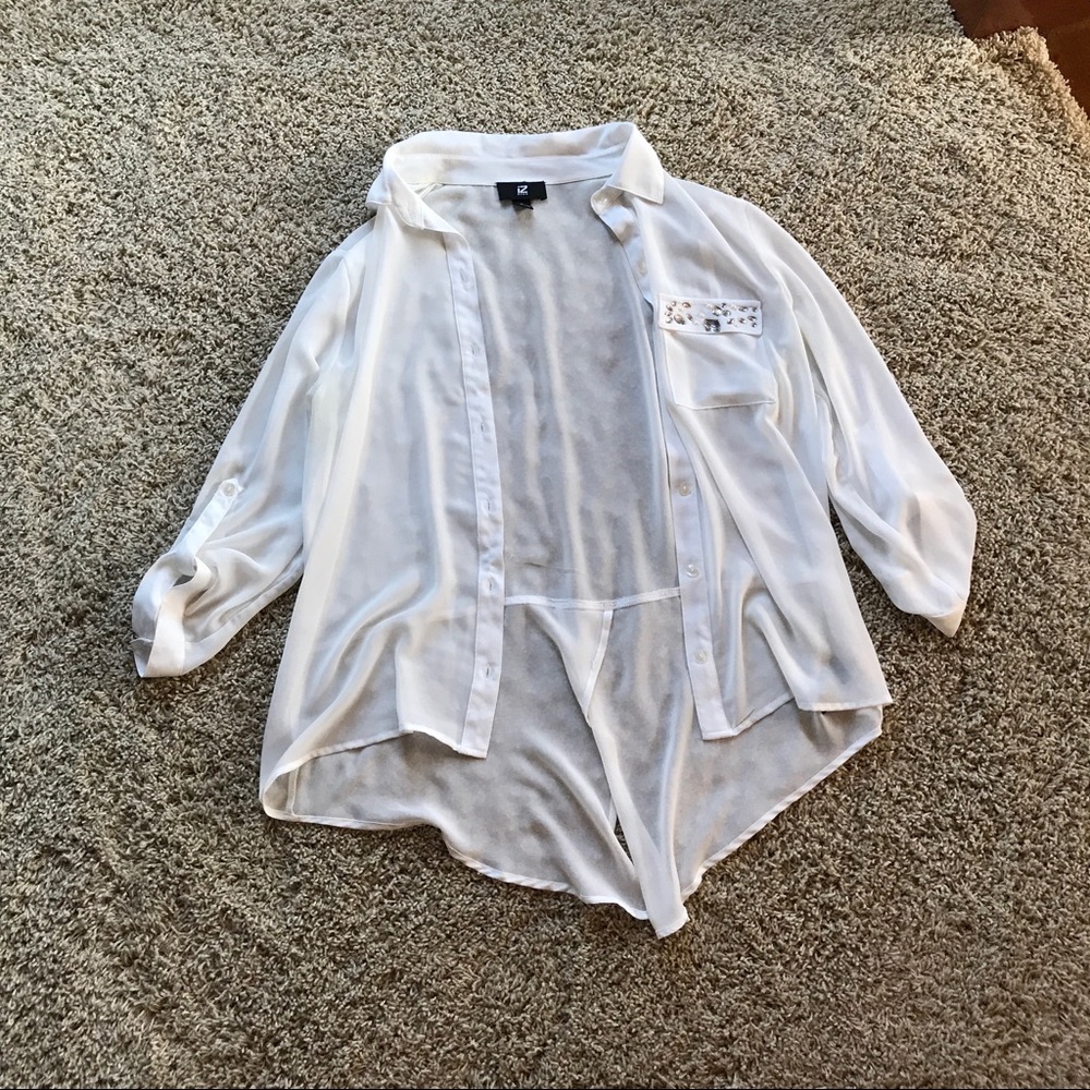 IZ Byer White Sheer Button Down Shirt