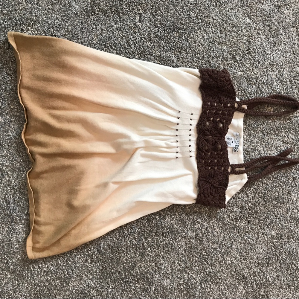 Brown and cream tank w wood beads