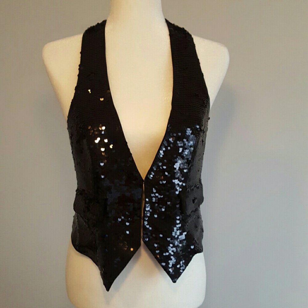 Express Black Full Front Sequence Vest Size 8