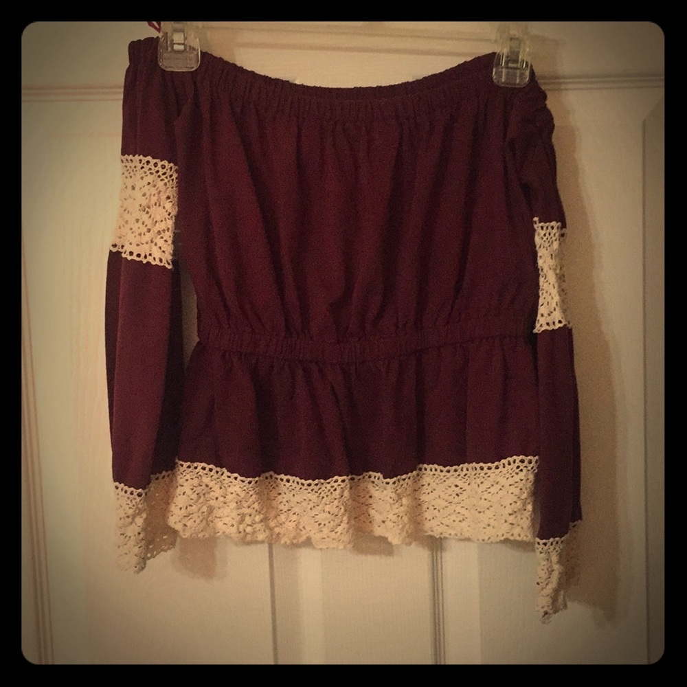 Maroon off the shoulder shirt