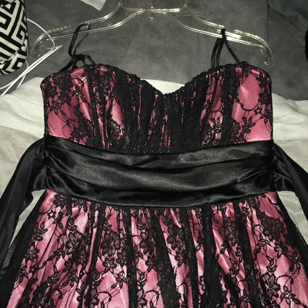 pink and black lace dress