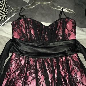 pink and black lace dress