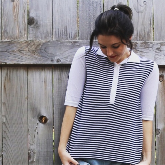 ALLUDE Striped and collared quarter length sleeve - Picture 2 of 4