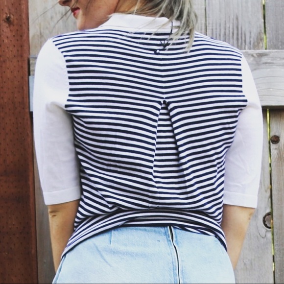 ALLUDE Striped and collared quarter length sleeve - Picture 4 of 4