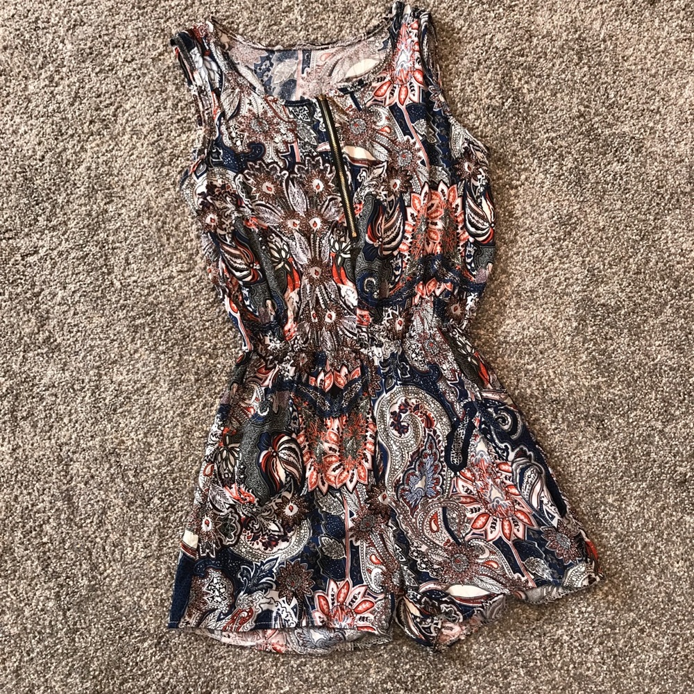 Zip up shorts jump suit with suede waist tie