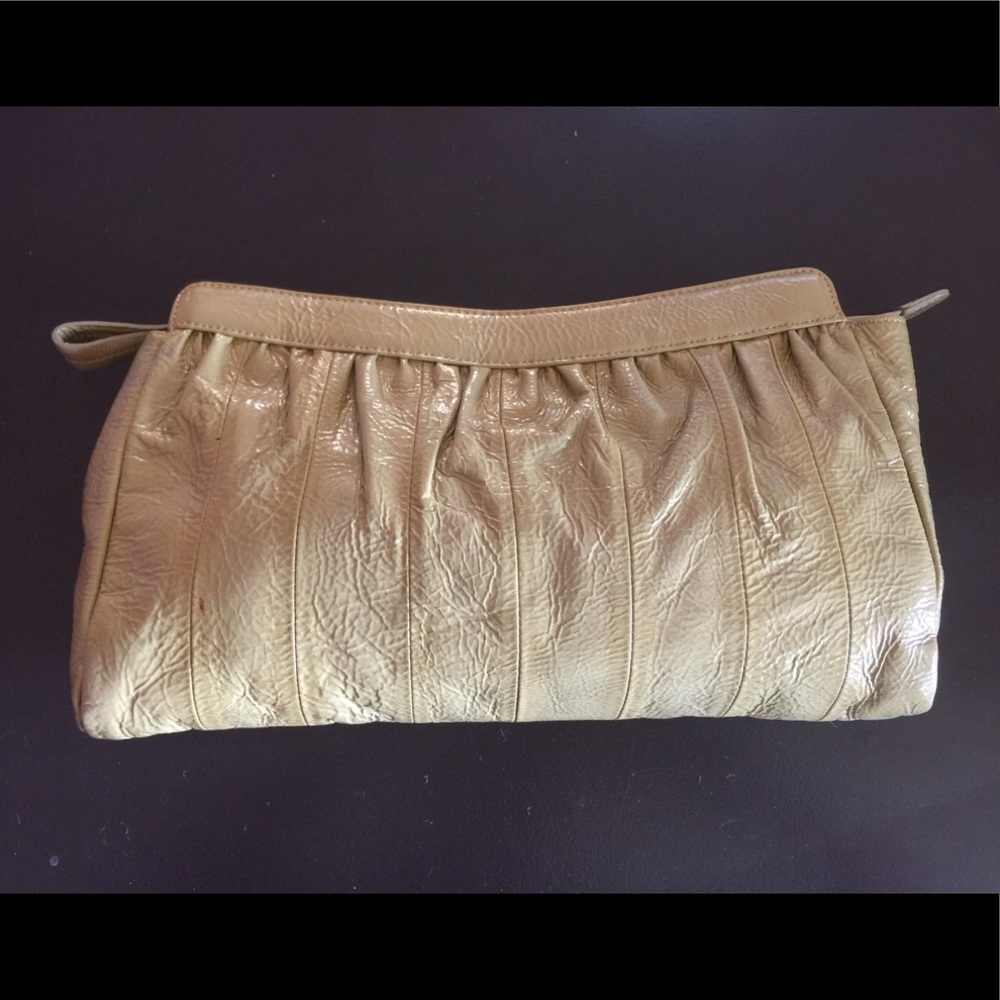 Goldenbleu Oversized Patent Leather Clutch in Fawn