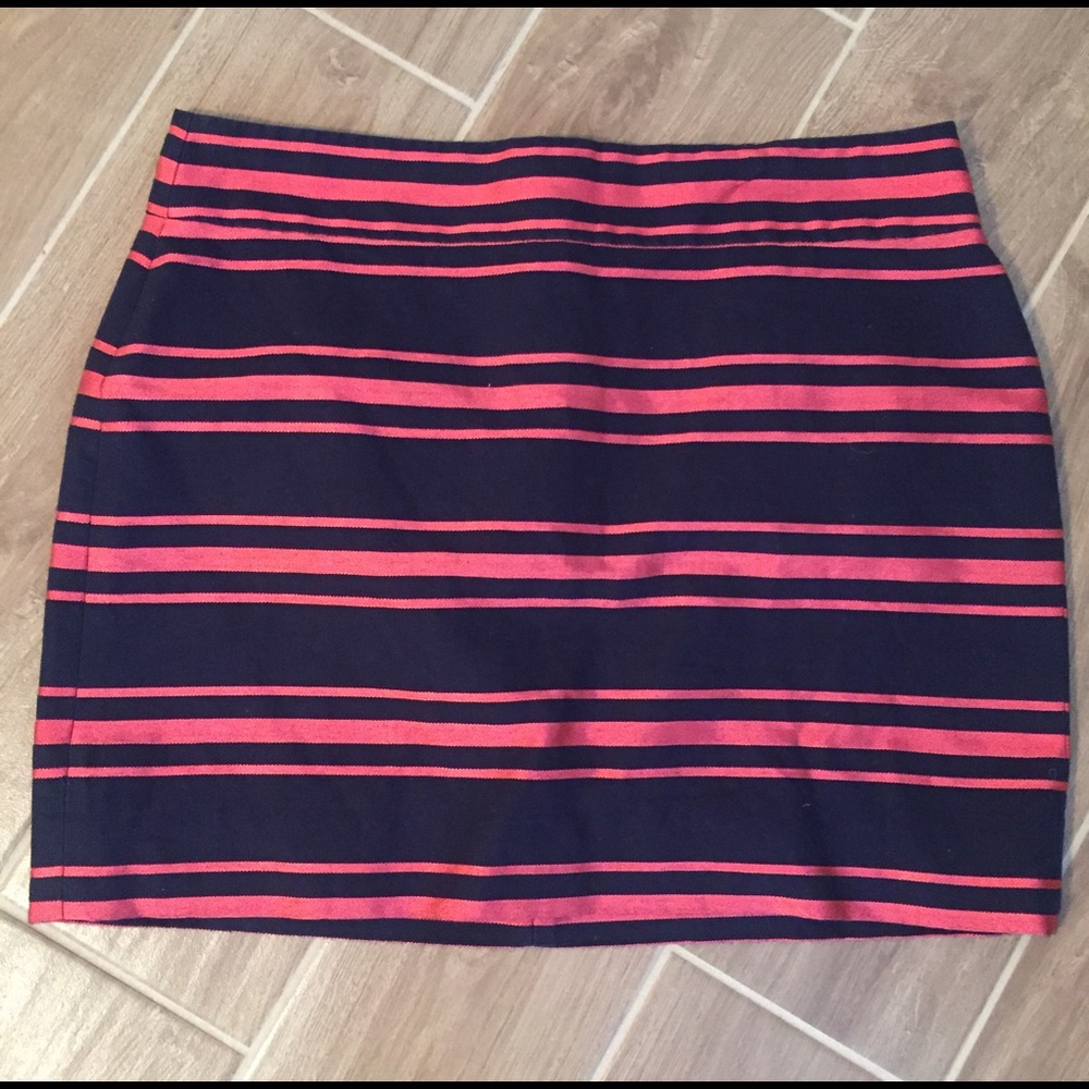 J Crew Navy and Pink Striped Mini Skirt