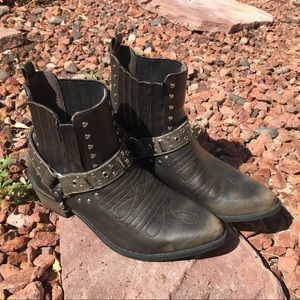 Distressed Studded Brown Boots