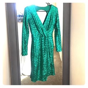 ASOS Green Sequin Midi Dress With Wrap size 4