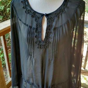 Ann Taylor Loft  LS Black Sheer Top Sz 6