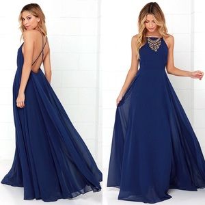 Navy blue backless maxi dress