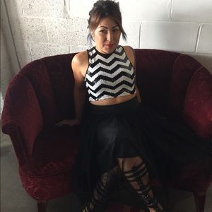 Black and white Chevron sequin crop