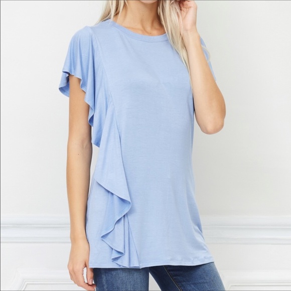 Side Ruffle Flutter-Sleeve Top - Picture 2 of 6