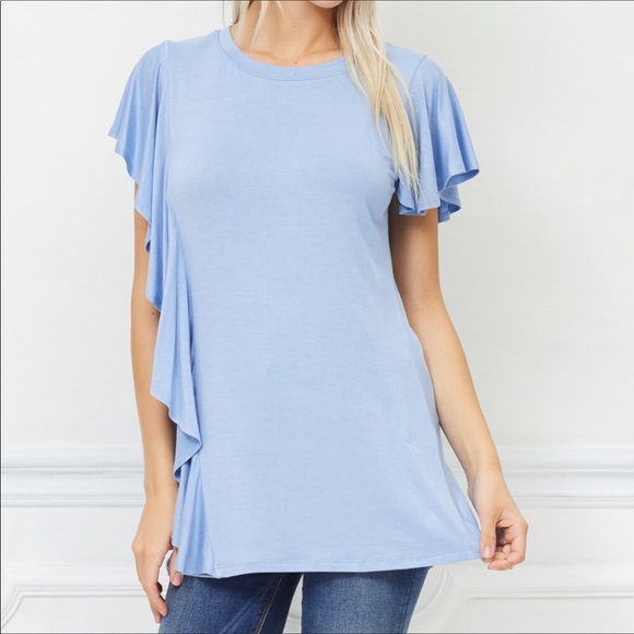 Side Ruffle Flutter-Sleeve Top - Picture 3 of 6