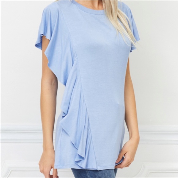 Side Ruffle Flutter-Sleeve Top - Picture 4 of 6