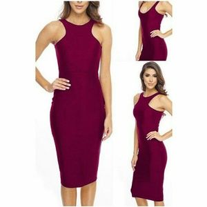 Sleeveless deep red reversible midi dress