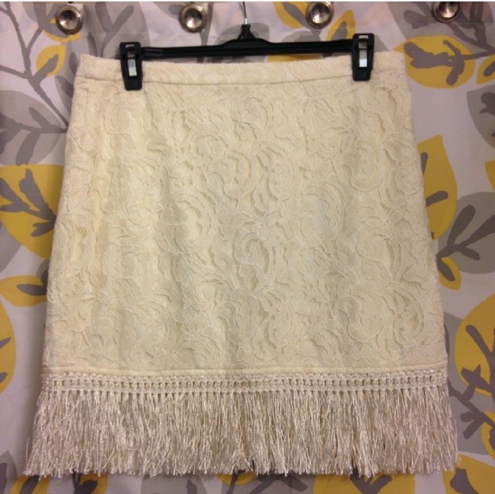 White Lace and Fringe Skirt