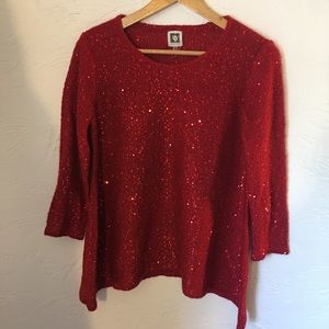Anne Klein NWOT red sequin 3/4 sleeve sweater Anne Klein NWOT red sequin 3/4 sleeve sweater