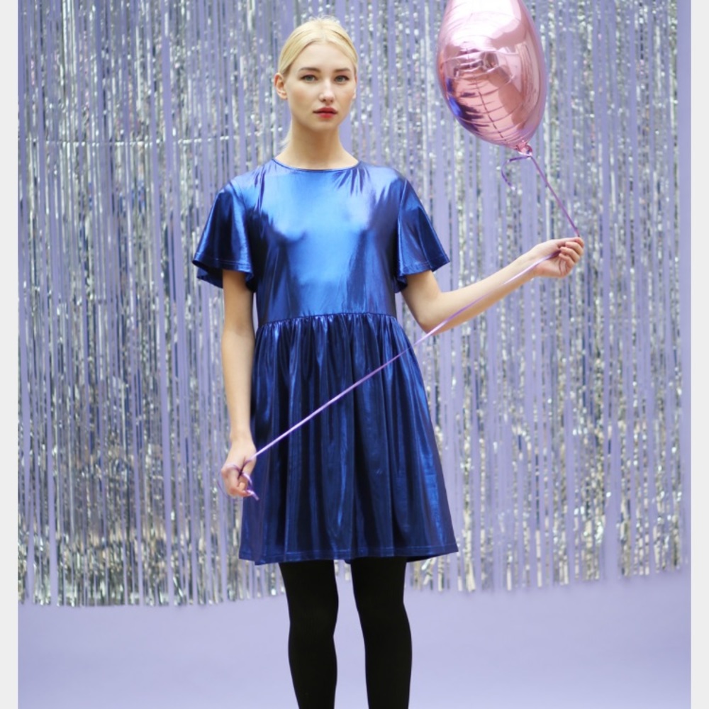 The Whitepepper Metallic Blue babydoll dress Large